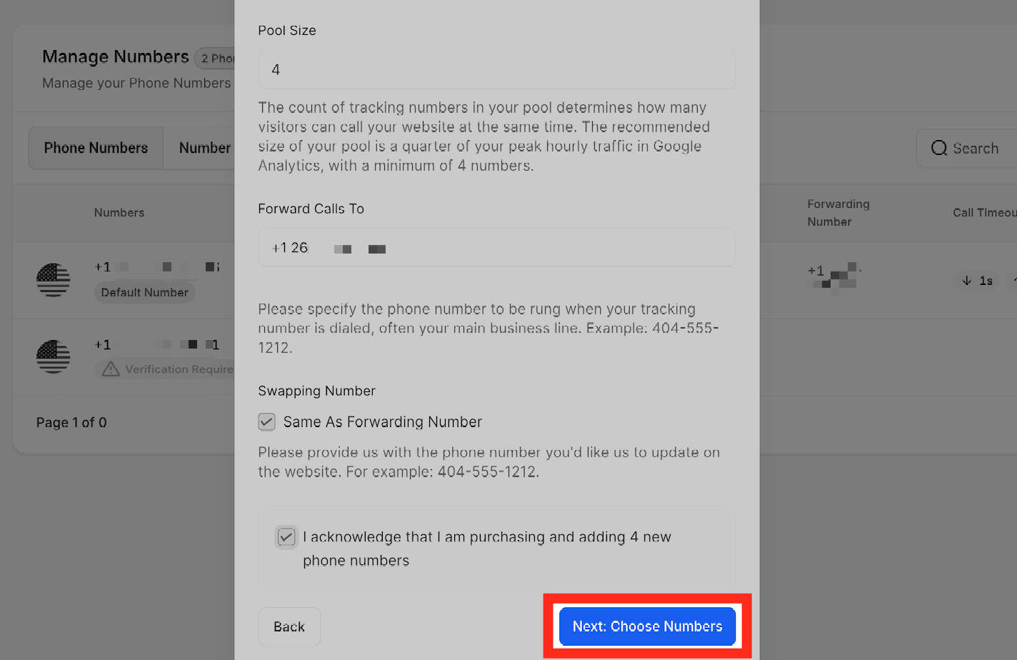 Next: Choose Numbers Button Button to proceed to choosing numbers after configuring pool details