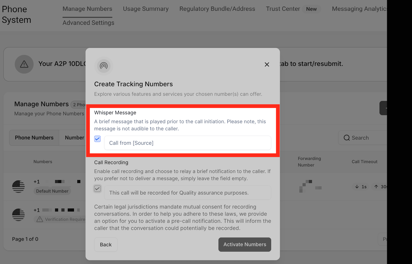 Whisper Message Setup Configuring the whisper message for incoming calls in GoHighLevel