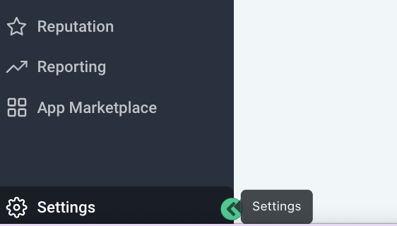 Screenshot pointing to the 'Settings' option in the bottom left corner of the GoHighLevel sub-account interface.