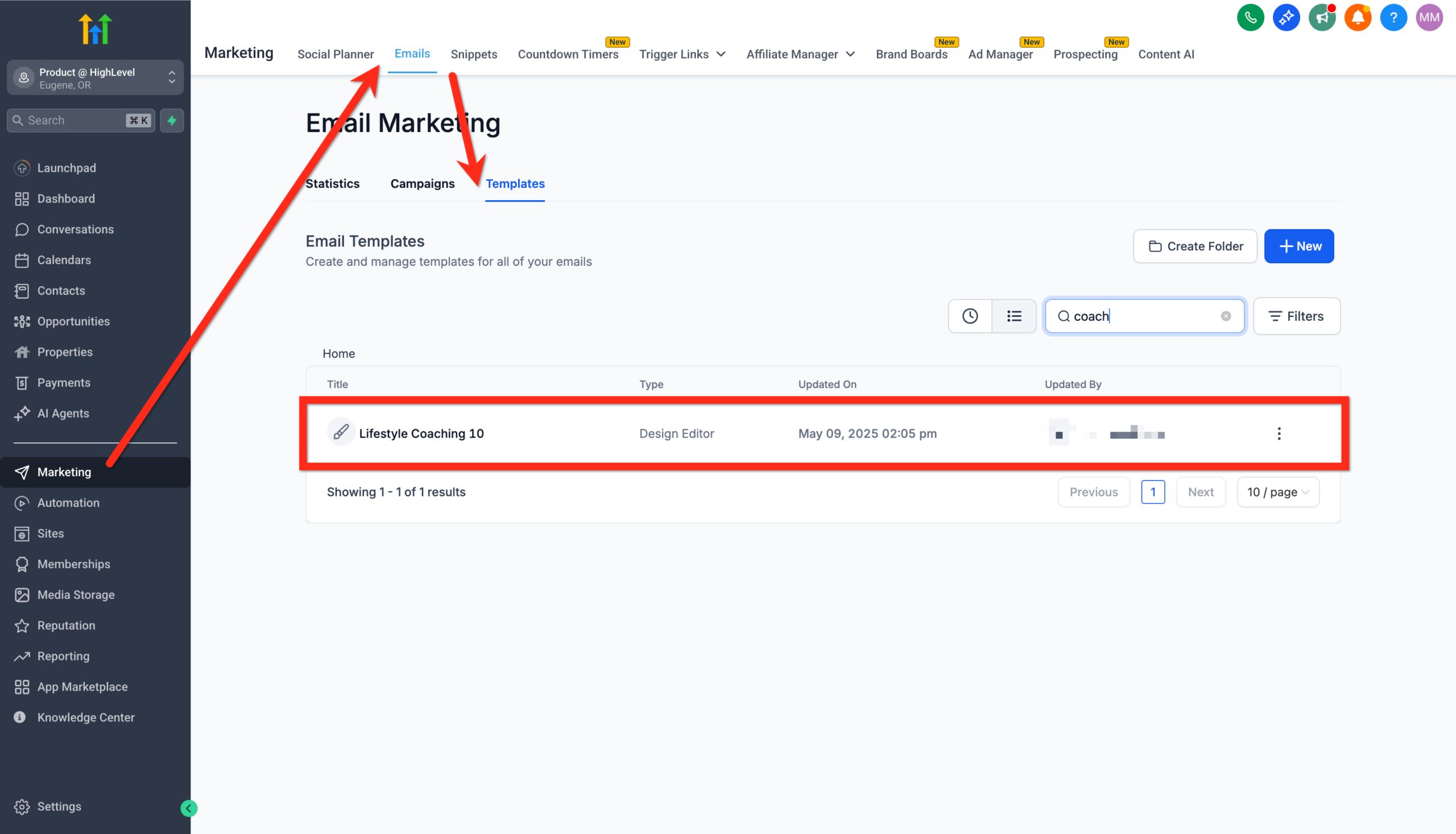 Screenshot of an email template opened in the <a href=