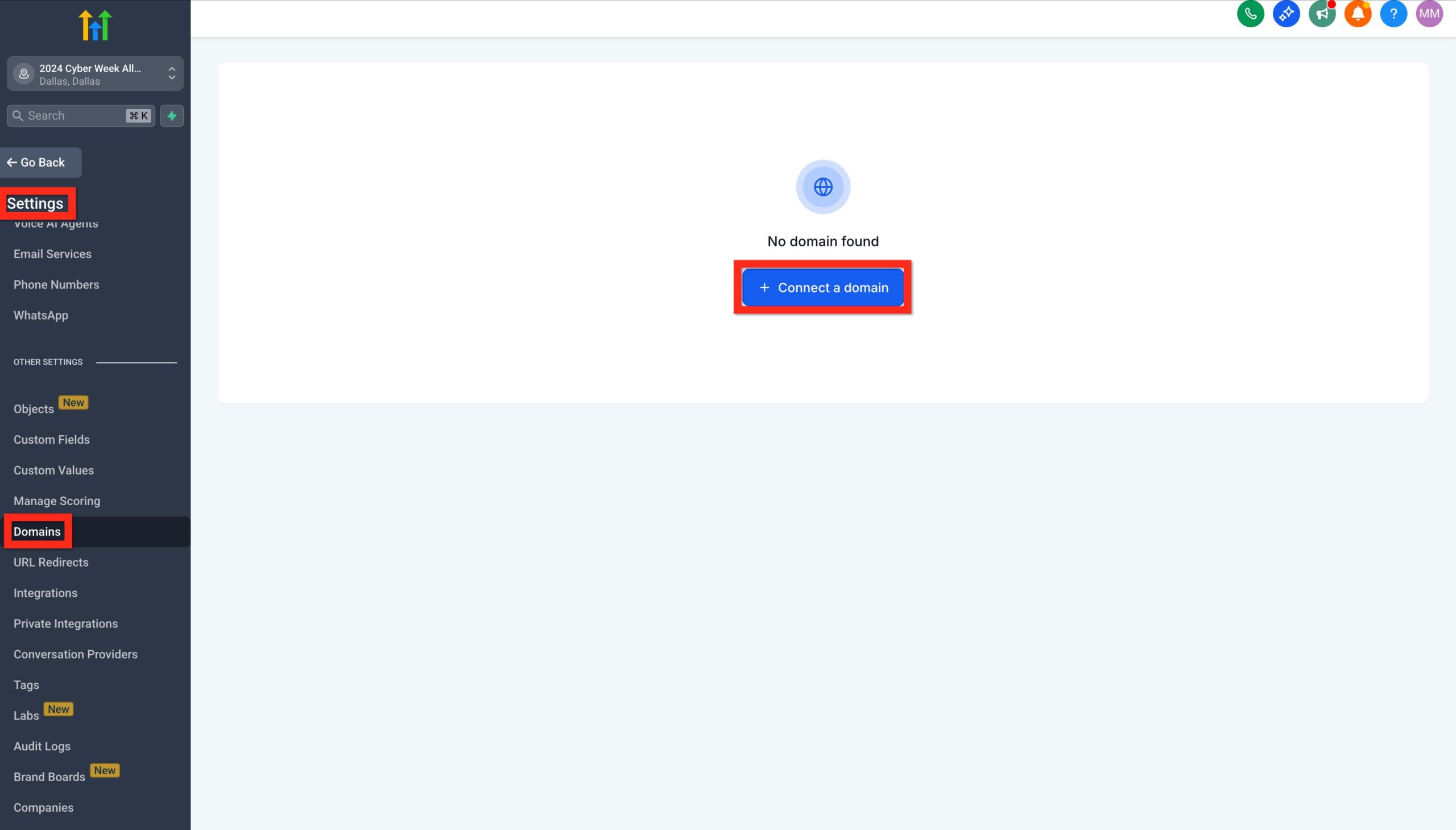 No Domains Connected