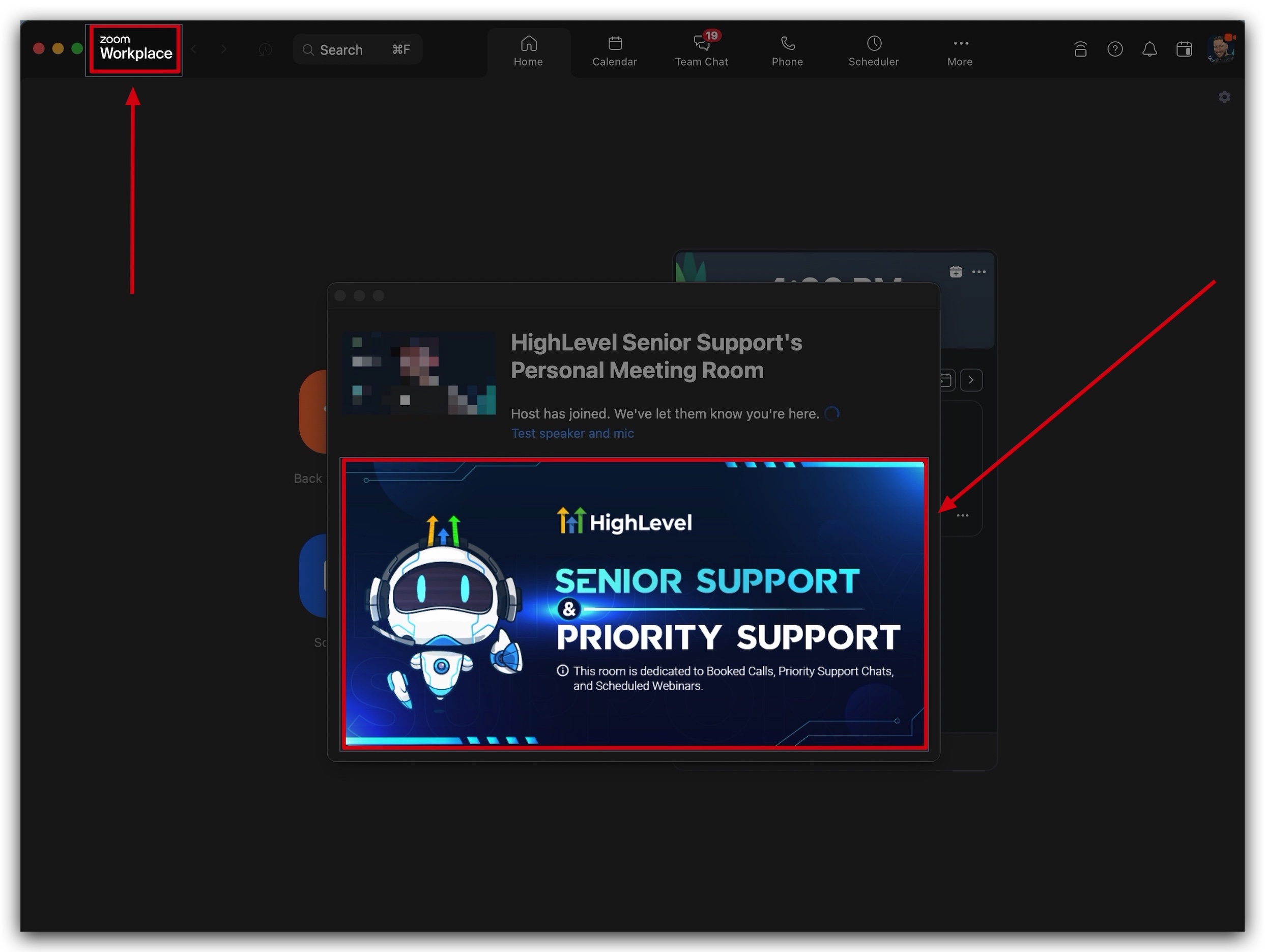 Live Zoom Support Session Screenshot of a GoHighLevel Zoom support call in progress, demonstrating face-to-face interaction with a support agent.
