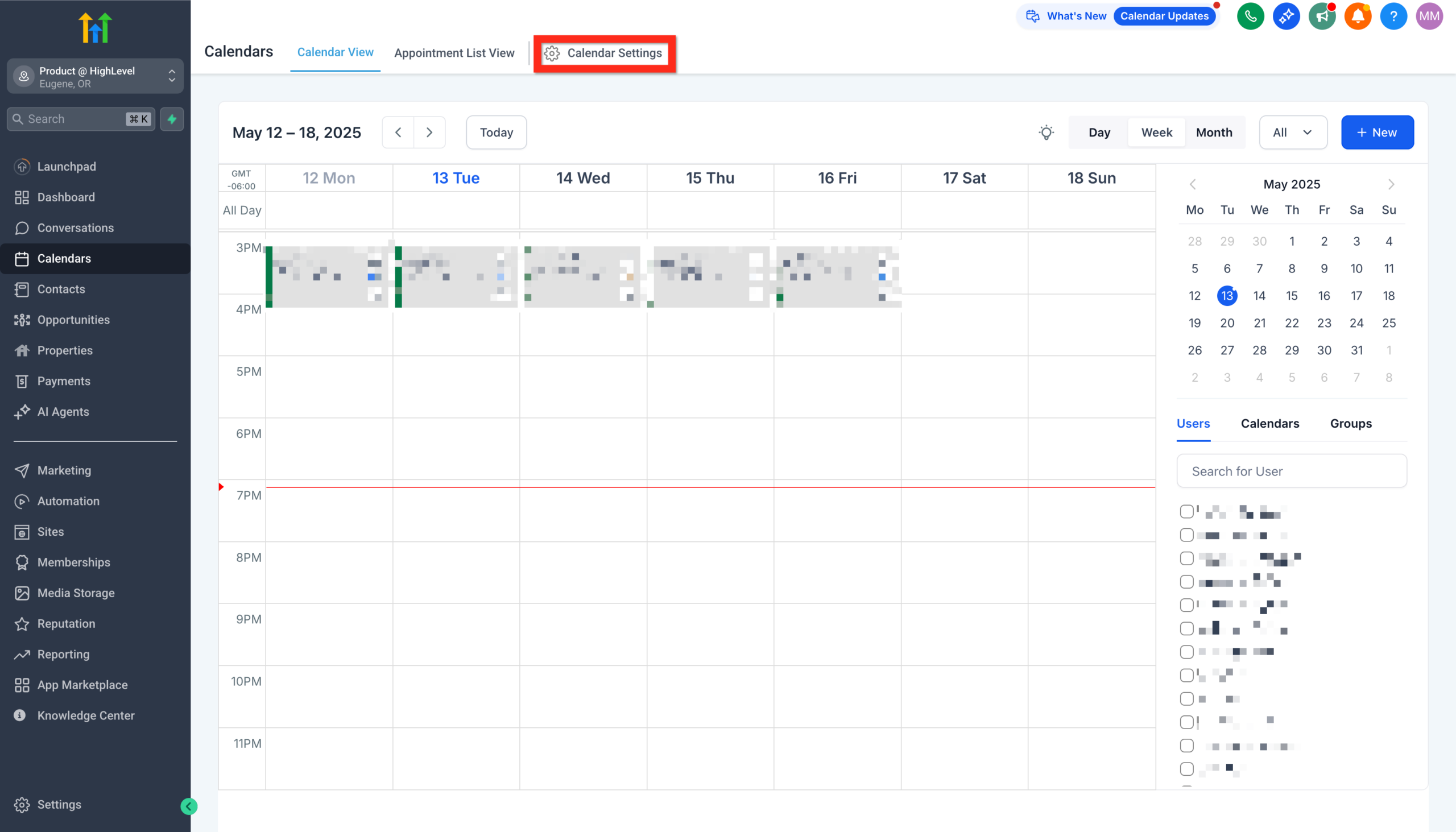 Screenshot showing navigation to Calendar Settings in HighLevel, a prerequisite for integrating personal calendars and video conferencing tools.