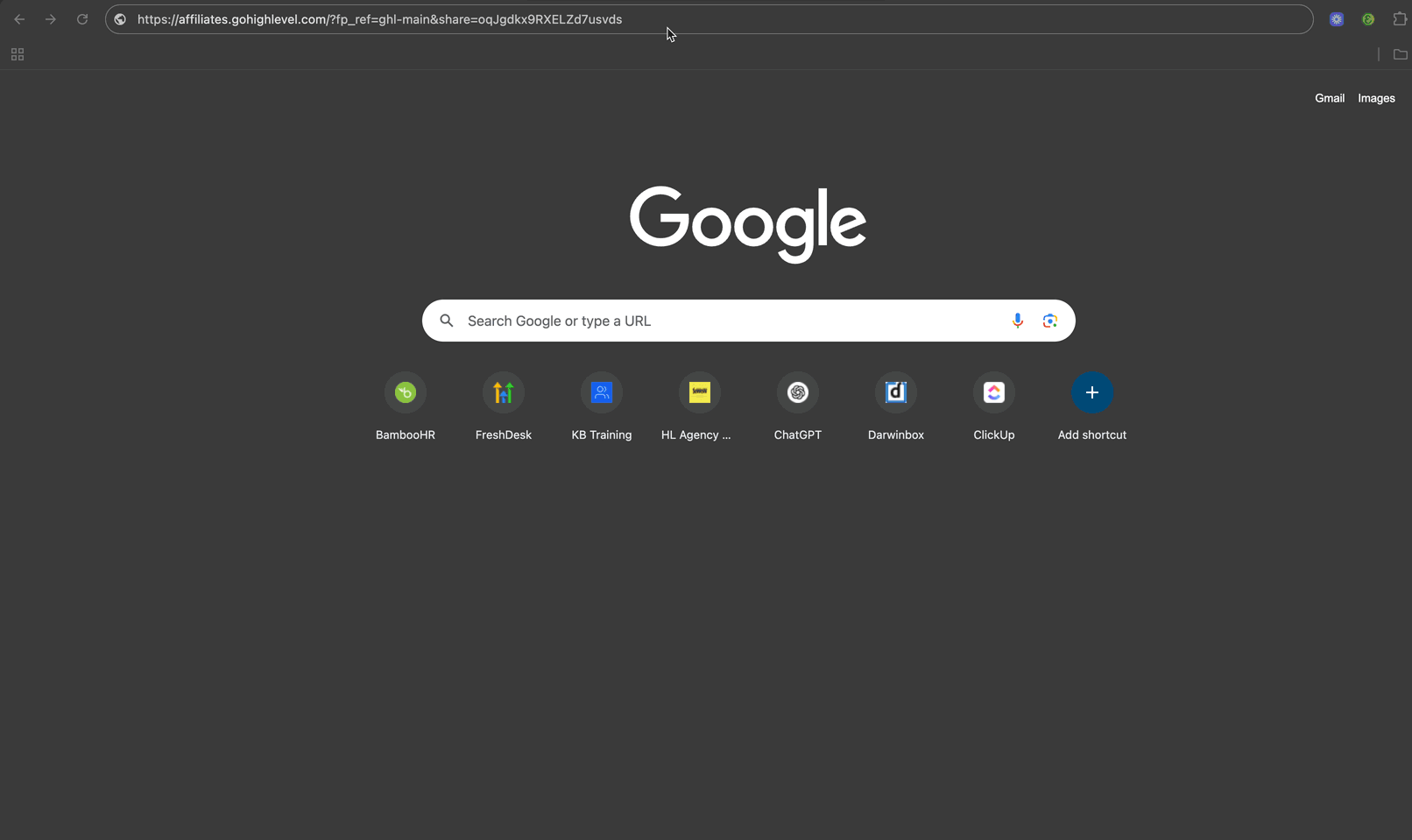 Animated GIF demonstrating the process of importing a GoHighLevel snapshot by pasting a share link into the browser and confirming the import.