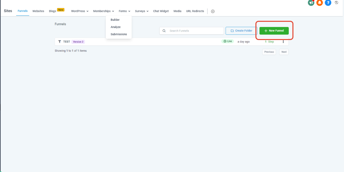 Name New Funnel Screenshot of the 'New Funnel' pop-up in GoHighLevel, prompting for a funnel name