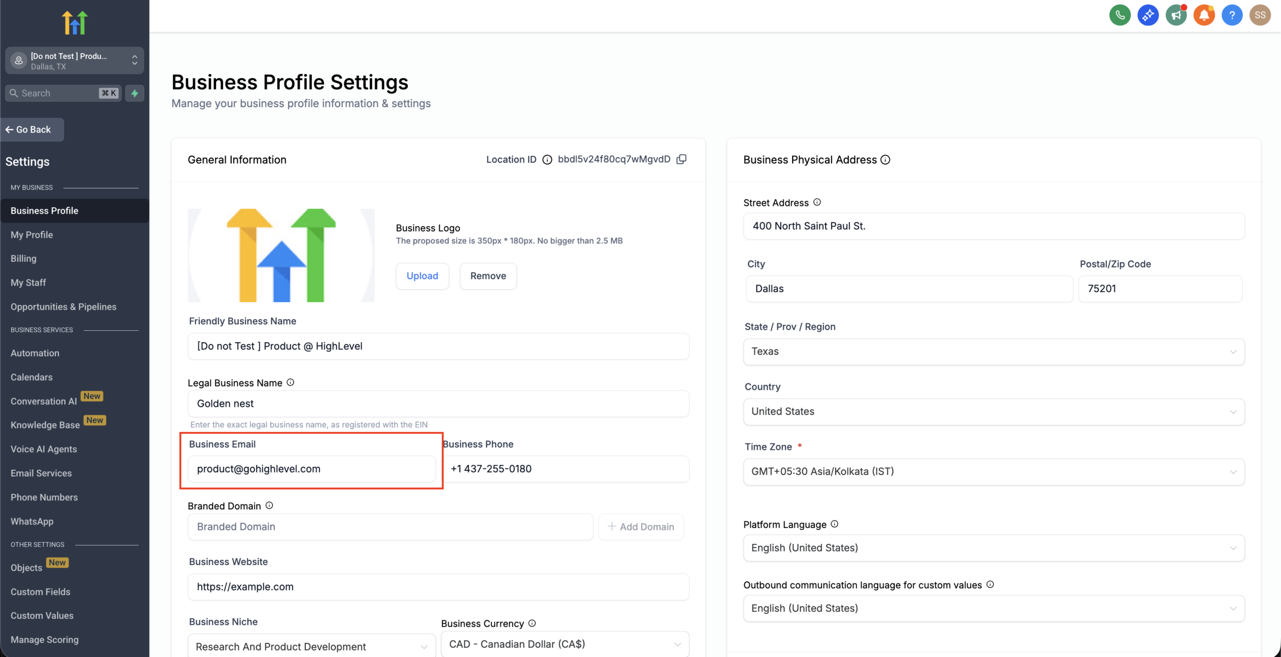 GoHighLevel Sub-Account Business Email for Default Sender