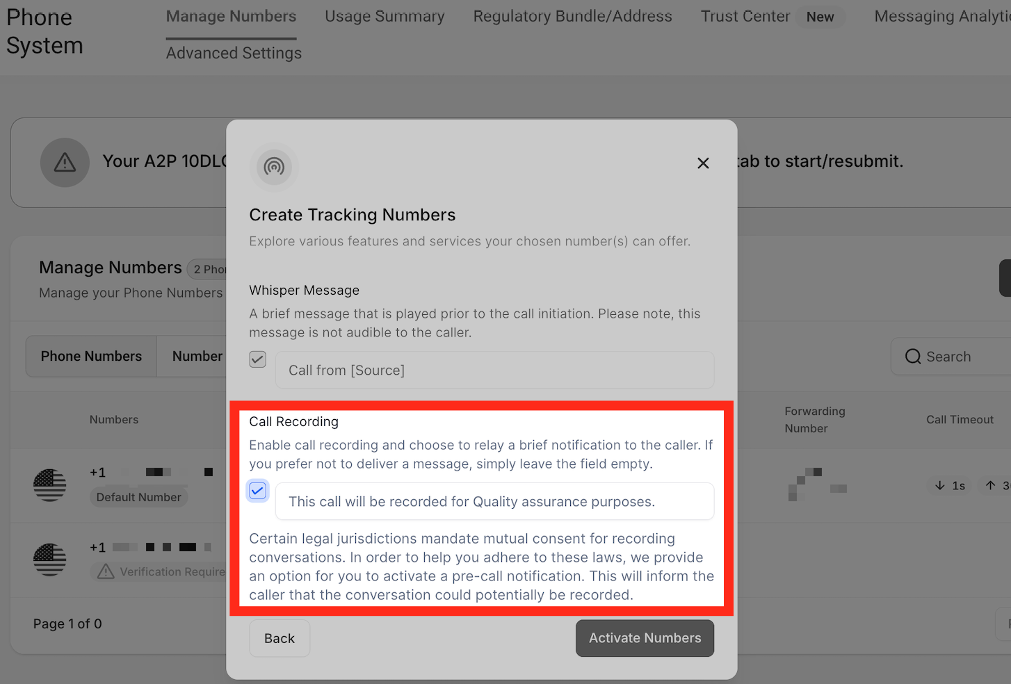 Call Recording Options Enabling call recording and customizing the recording message
