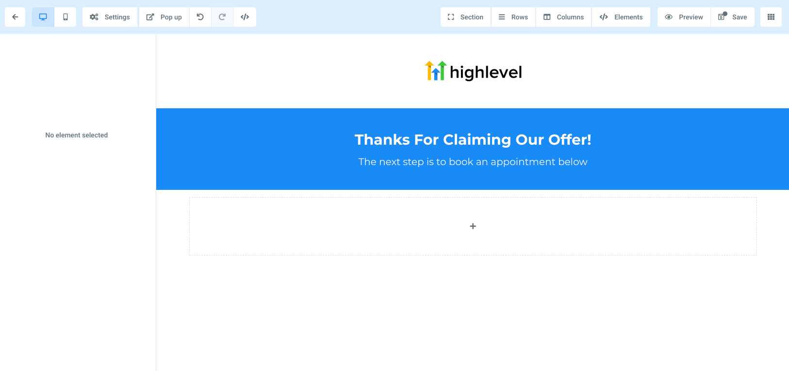 Animated GIF showing how to add a Custom JS/HTML element to a GoHighLevel funnel page and paste calendar embed code into the editor