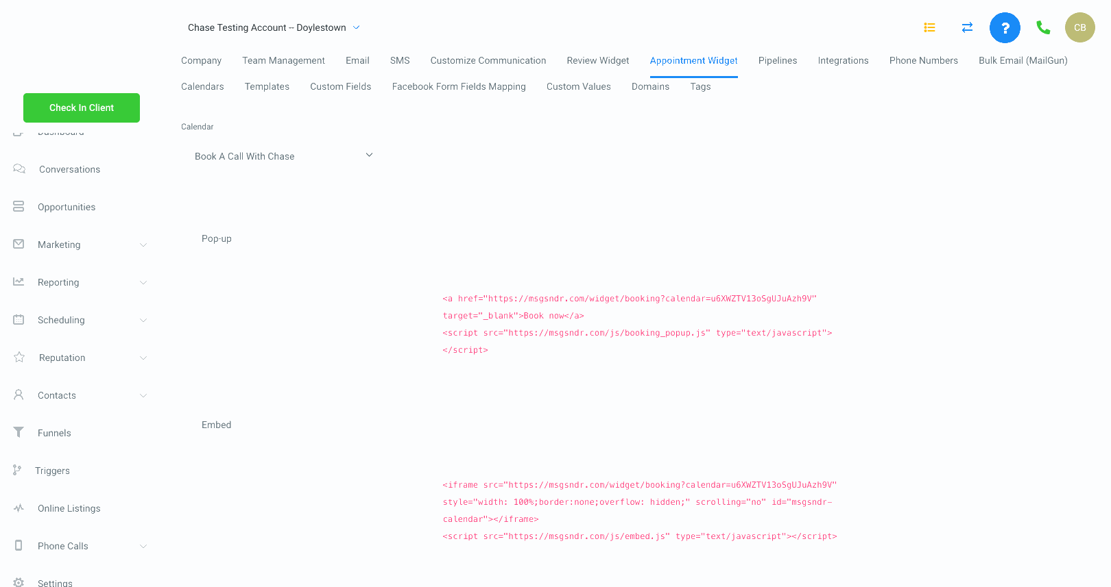 Animated GIF showing how to add a second calendar ID with a comma into an existing embed code in a Custom JS/HTML element and save the changes