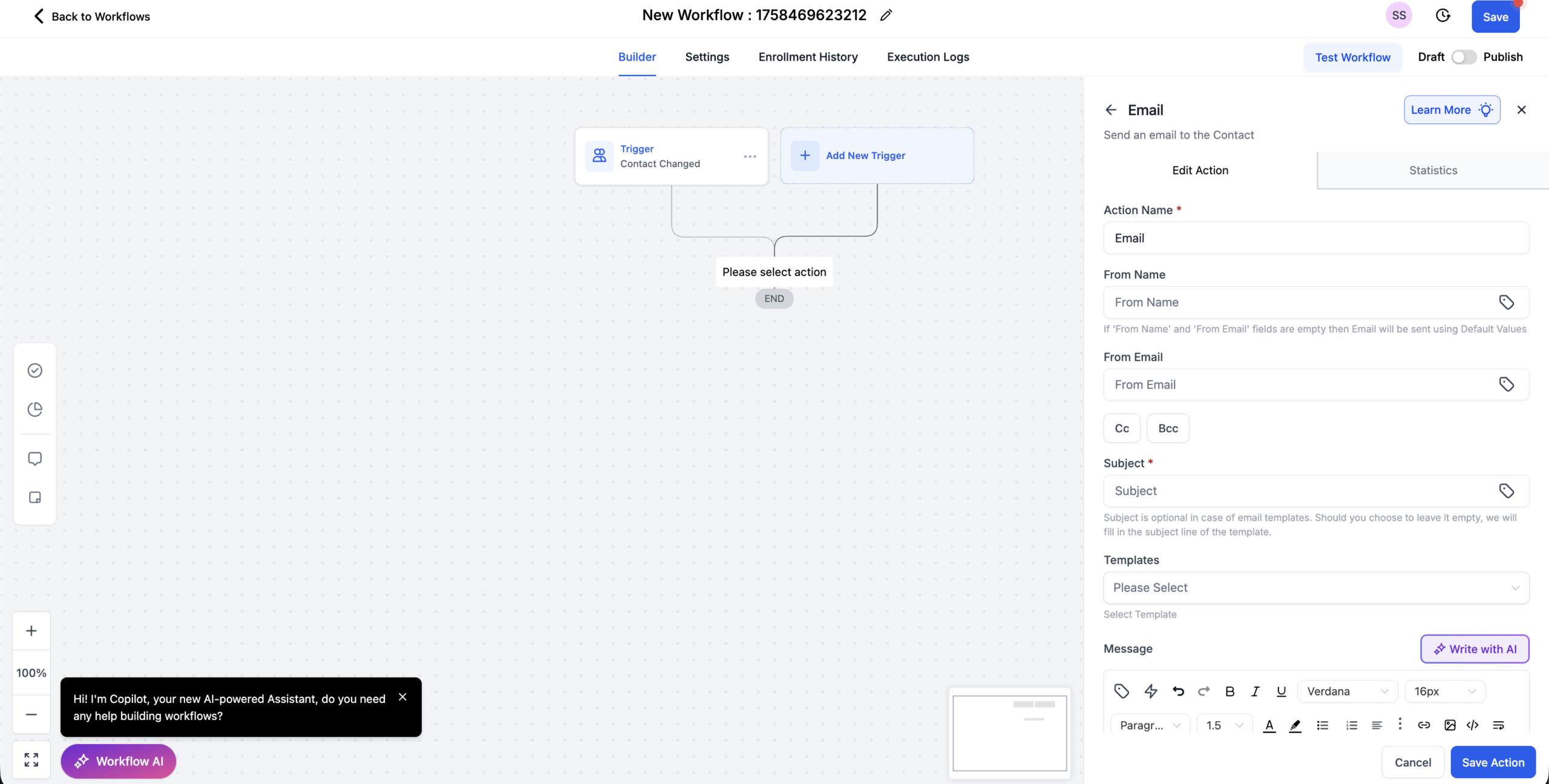 GoHighLevel Workflow Send Email Action From Name and From Email Fields