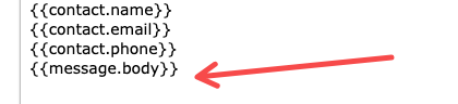 Message Body Custom Value Example Screenshot of a GoHighLevel workflow showing a message with a custom value {{message.body}}, illustrating how long email replies can exceed SMS character limits.