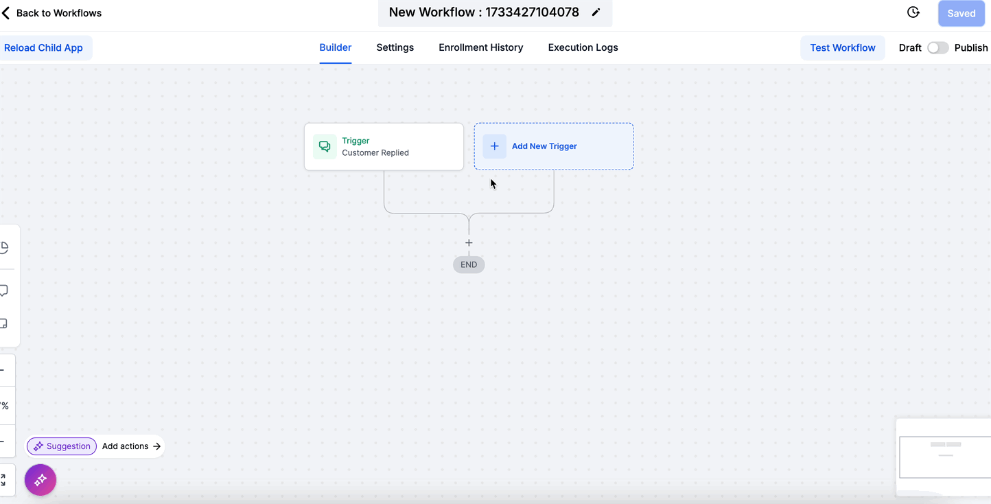 HighLevel Workflow Internal Notifications Animated demonstration of configuring internal notifications within a HighLevel workflow, showing options for email, in-app notification, and SMS.