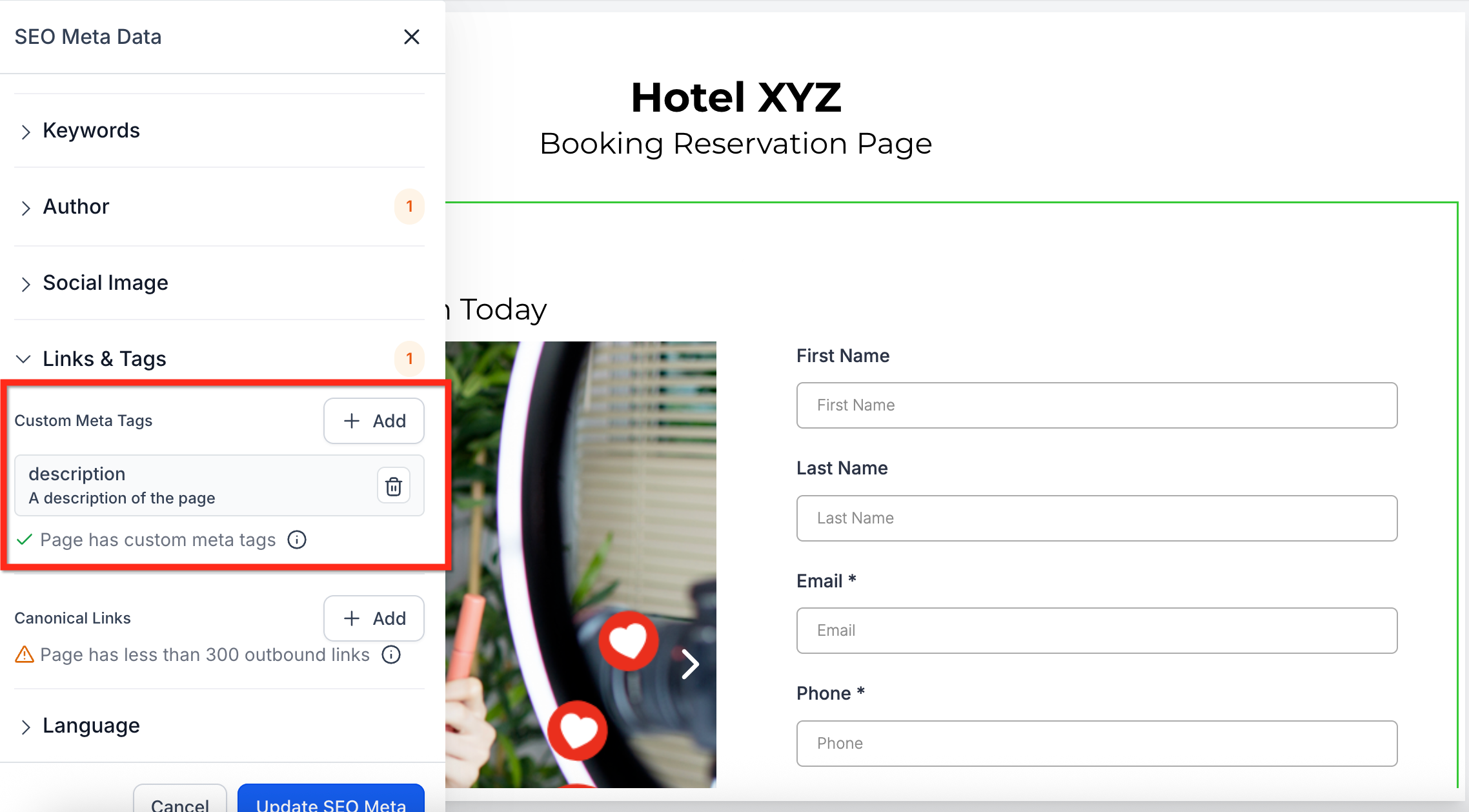 Example of meta tags and their functions listed on Google Developers