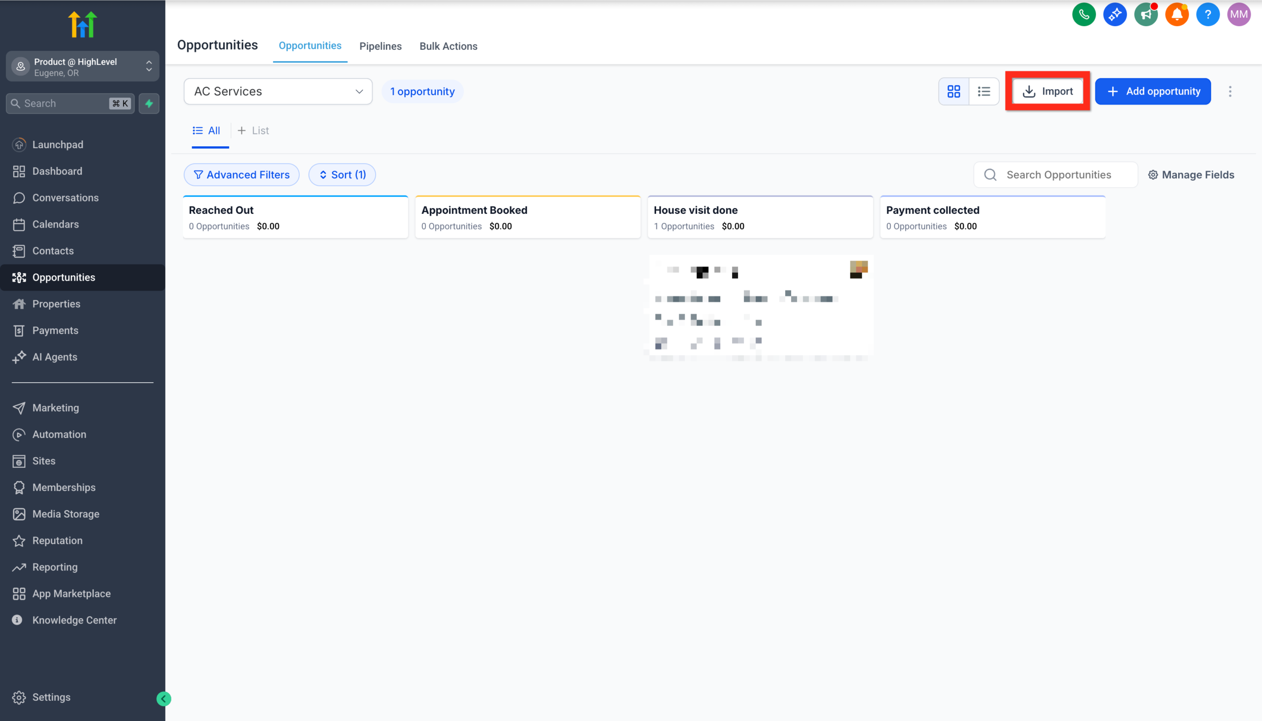 Screenshot showing the 'Import' button highlighted within the <a href=
