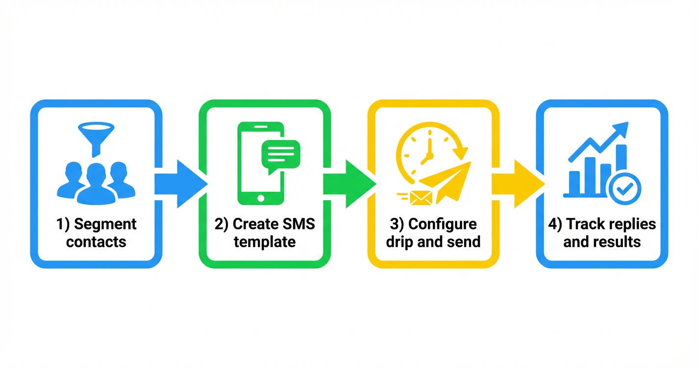 Workflow flowchart illustrating the step-by-step process for launching an SMS campaign in <a href=