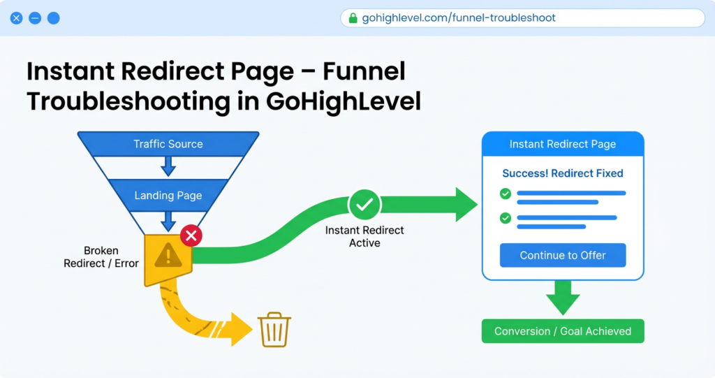 Featured image for GoHighLevel Instant Redirect Page: Funnel Troubleshooting Guide