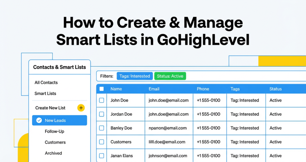 Featured image for How to Create & Manage Smart Lists in GoHighLevel (Step‑by‑Step Guide)