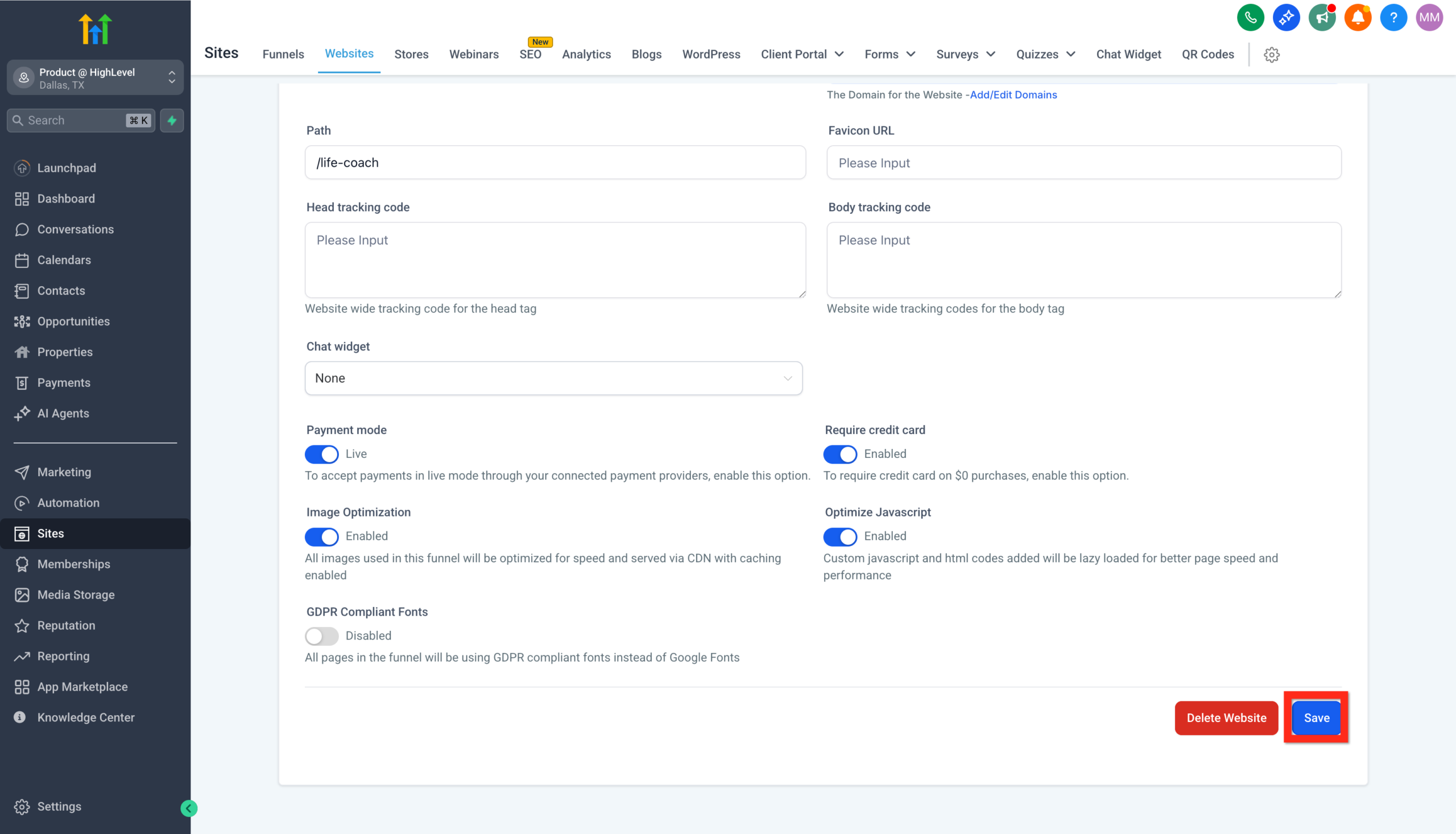 Save Domain Selection