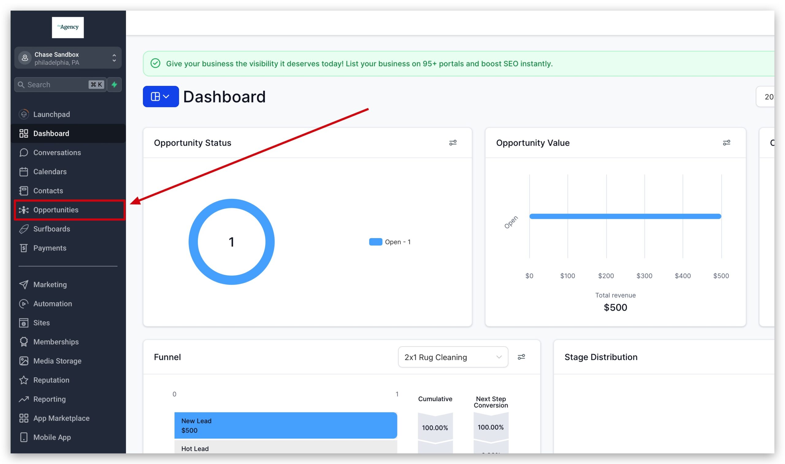 Editing Opportunity Status Navigate to GoHighLevel Opportunities board view