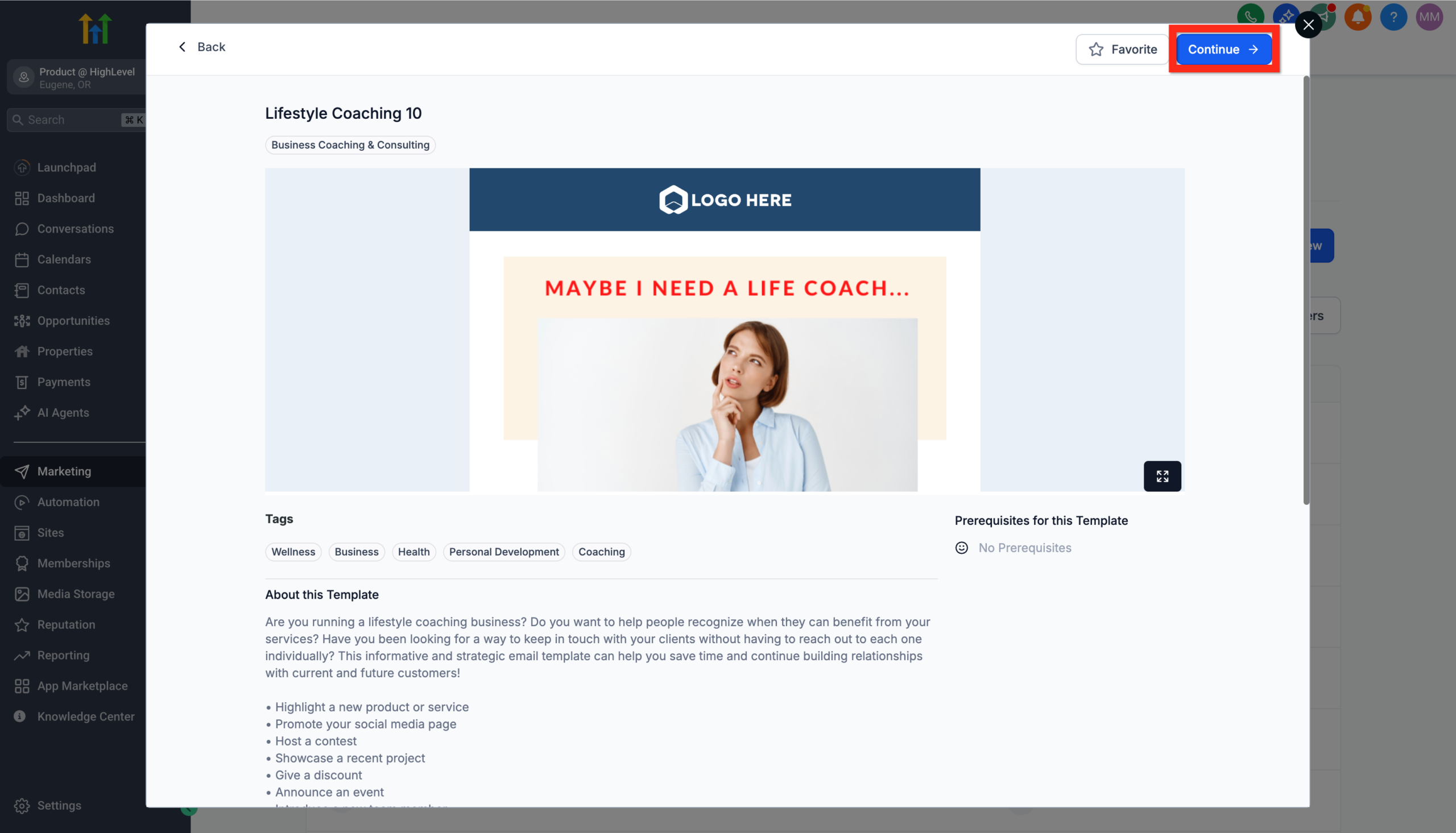 Screenshot demonstrating the preview of an email template in <a href=