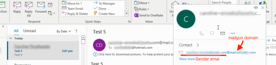 Outlook Email Display with Long and Unusual From Address Format