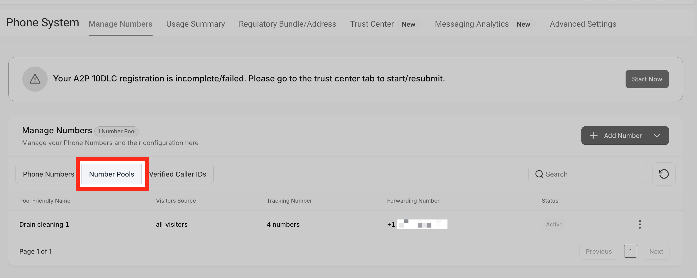 Go to Number Pools Navigation to the Number Pools section in GoHighLevel