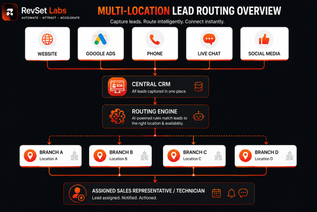 Lead routing rules for multi-location service businesses